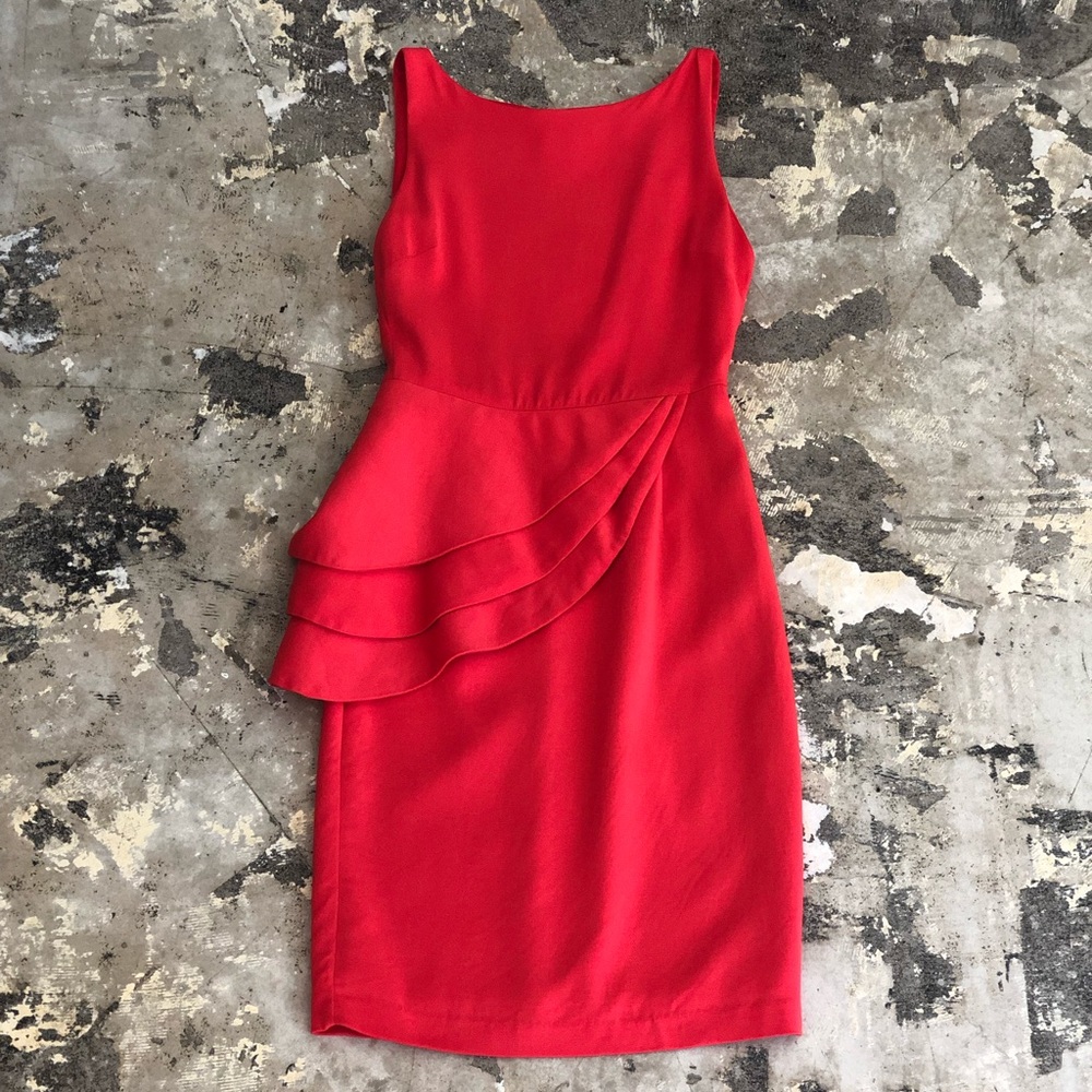 Alice & Olivia Red Silk Spelling Side Peplum Dress